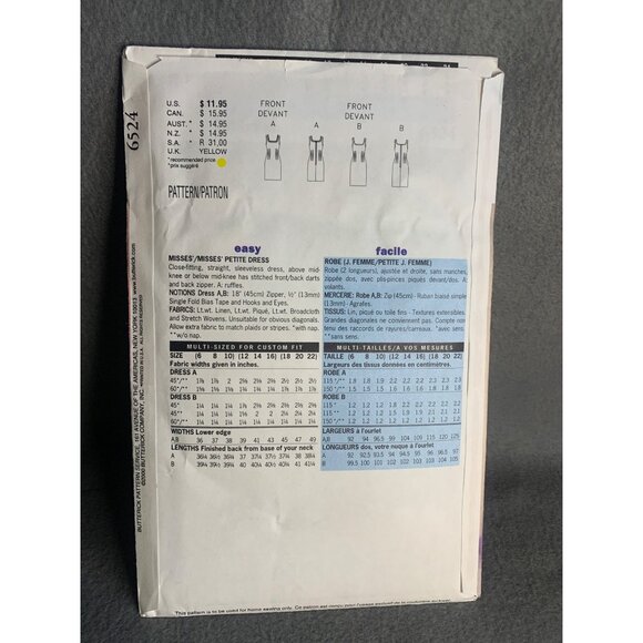 Butterick Misses Dress Sewing Pattern sz 6 8 10 6524 - uncut - Picture 4 of 5